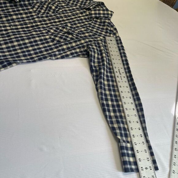 Ely Cattleman VTG Navy Blue Long Sleeve Plaid Pearl Snap Button Up Shirt Medium - Picture 5 of 7